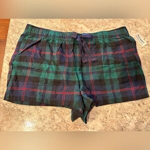 Women Old Navy Christmas Plaid Flannel Pajama Shorts Large  NWT Green